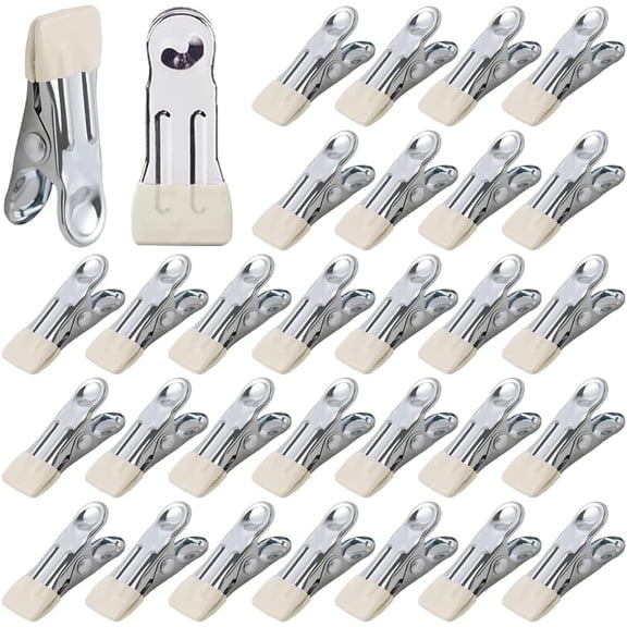 PLUMYHG-Stainless Steel Clothes Pins for Hanging Laundry - Heavy Duty Outdoor Multipurpose Clips for Socks, Towels, Snacks, Photos (30, Beige)