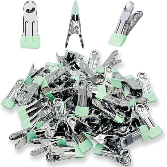 PLUMYHG-Stainless Steel Clothes Pins for Laundry, Heavy Duty Outdoor, Multipurpose - Bag Clips for Socks, Towels, Snacks (66, Light Green)