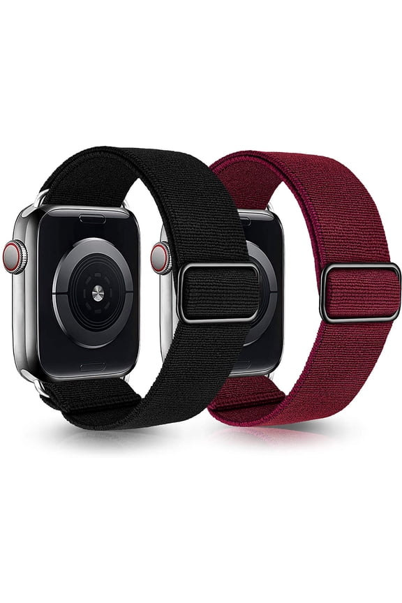 -Stretchy Solo Loop Strap Compatible with Apple Watch Band 38mm 40mm 41mm 42mm 44mm 45mm 46mm 49mm,Soft Nylon Elastic Strap for iWatch Series 11 10 9 8 7 6 5 4 3 2 1 SE 3 2 Ultra 3 2 2PC-Black