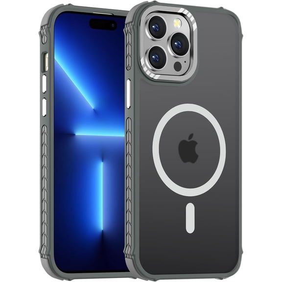 PLUMYHG-Strong Magnetic Case for iPhone 13 Pro Max 6.7-Inch,[Compatible with Magsafe][Military Grade Drop Protection] Translucent Matte Shockproof Protective Phone Cover-Forest Gray