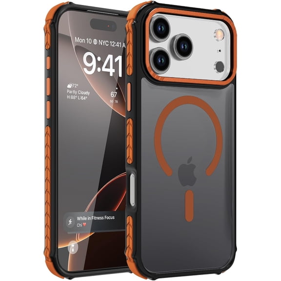 PLUMYHG-Strong Magnetic Case for iPhone 17 Pro Max 6.9-Inch,[Compatible with Magsafe][Military Grade Drop Protection] Translucent Matte Shockproof Protective Phone Cover-Forest Orange