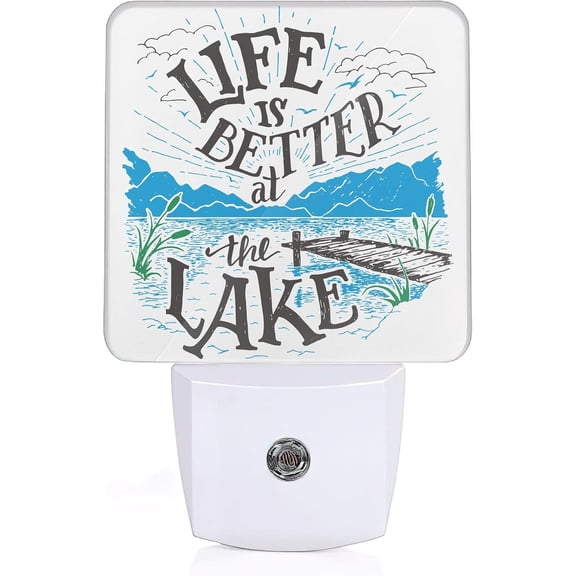 PLUMYHG-Summer Lake Night Light, Mountains Nightlight Plug into Wall with Dusk to Dawn Sensor, LED Lamp Energy Saving Lights for Men Women Boys Girls,Lamp for Bedroom Bathroom Hallway