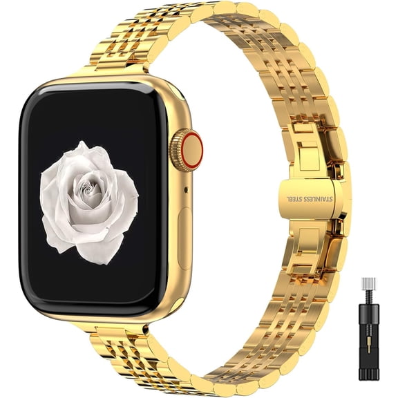 PLUMYHG-Thin Women Band Compatible with Apple Watch 38mm 40mm 41mmm 42mm 44mm 45mm with Face Cover, Stainless Steel for Metal iwatch Band Series 9 8 7 6 5 4 3 2 1 SE.