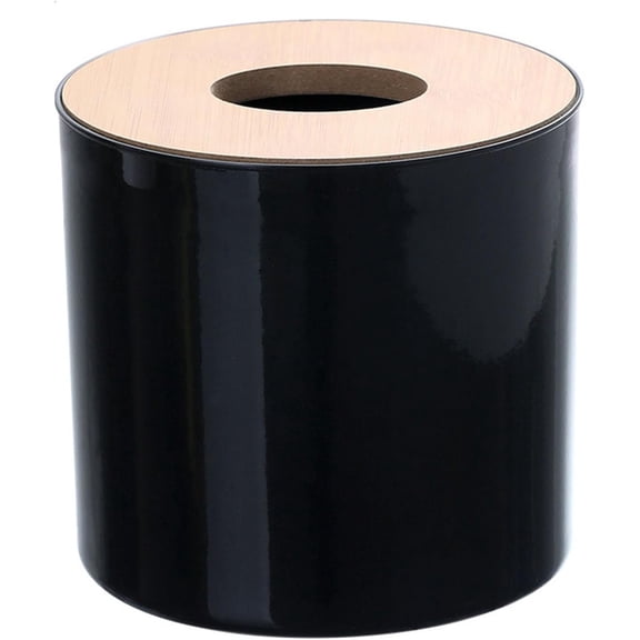 PLUMYHG-Tissue Holder Case Dispenser for Bathroom Vanity Countertops, Bedroom Dressers, Night Stands, Desks and Tables, Modern Round Tissue Box Cover Holder (Black)