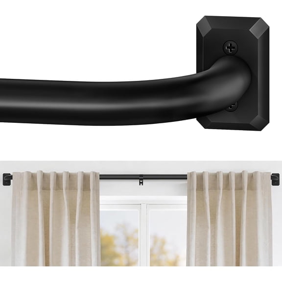 PLUMYHG-Wrap Around Curtain Rods for Windows 28 To 48 Inches, Total Blackout Curved Curtain Rod for Room Darkening, Adjustable Heavy Duty Window Treatment Rods for Bedroom & Living Room, Matte Black