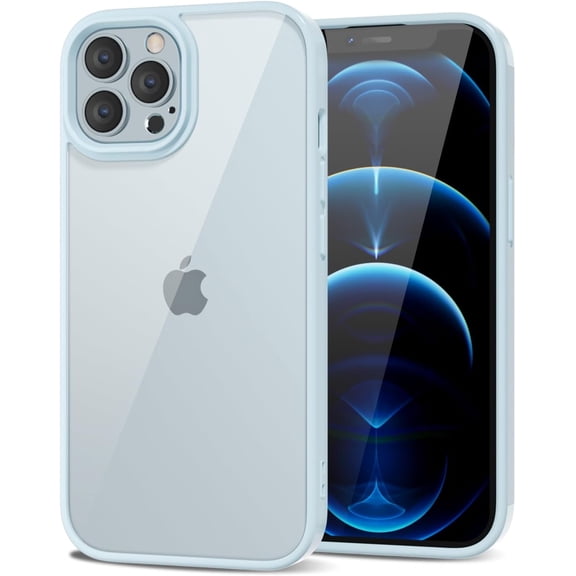 PLUMYHG-for iPhone 12 Pro Max Case Clear, Transparent Hybrid 12 Pro Max Phone Case [Hard Plastic & Soft Silicone Bumper] Acrylic Non Yellowing Thin Slim Protective Cover for Women, Light Blue