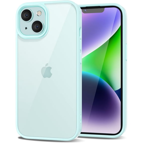 PLUMYHG-for iPhone 14 Case Clear, Transparent Hybrid 14 Phone Case [Hard Plastic & Soft Silicone Bumper] Acrylic Non Yellowing Thin Slim Protective Cover for Women, Teal