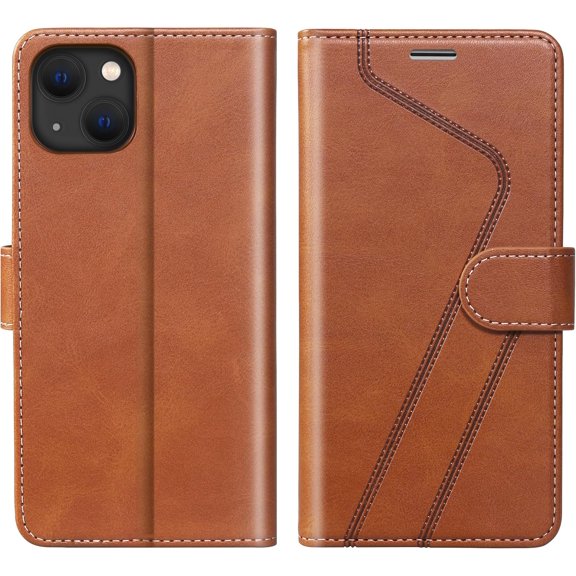 PLUMYHG-for iPhone 15 Plus Wallet Case,Leather Flip Case RFID Blocking Credit Card Holder Folio Magnetic Stand TPU Shockproof Cover Compatible with iPhone 15 Plus Brown