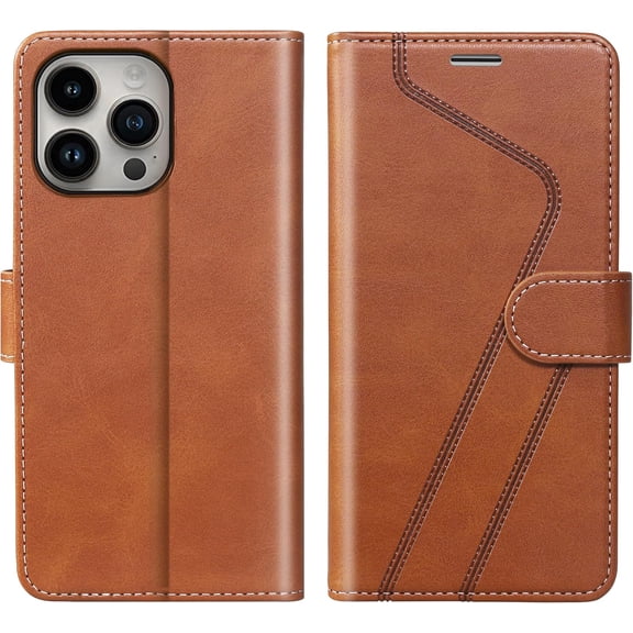 PLUMYHG-for iPhone 15 Pro Max(6.7inch) Wallet Case,Leather Flip Case RFID Blocking Credit Card Holder Folio Magnetic Stand TPU Shockproof Cover Compatible with iPhone 15 Pro Max Brown