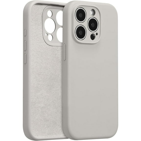 PLUMYHG-for iPhone 15 Pro Max Case Silicone,with [Full Camera Protection][Soft Anti-Scratch Microfiber Lining],Liquid Silicone Ultra Slim Shockproof Phone Case for Men Women Girls-Stone