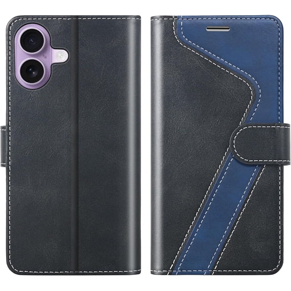 PLUMYHG-for iPhone 17 Wallet Case,PU Leather Flip Case RFID Blocking Credit Card Holder Folio Magnetic Stand TPU Shockproof Cover Compatible with iPhone 17, Black Blue