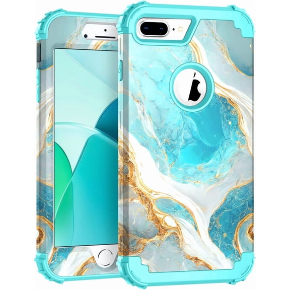 PLUMYHG-for iPhone 8 Plus Case, iPhone 7 Plus Case, Heavy Duty Shockproof Protection Hard Plastic+Silicone Rubber Hybrid Protective Case for iPhone 7 Plus/iPhone 8 Plus - Teal (iP8P-ST-F59)