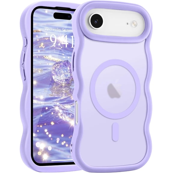 PLUMYHG-for iPhone Air Case, Curly Wavy Frame Hard Translucent Matte Clear Back Cover for Women Men Compatible with Magsafe Shockproof TPU Bumper Phone Case for iPhone Air, Lavender