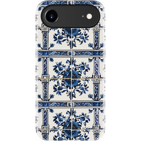 PLUMYHG-for iPhone Air Case Cute - Wireless Charging Compatible - Dual-Layer Hard Shell + Silicone Cover - Shockproof Protective Phone Case for iPhone 17 Air - Blue Ceramic Wall Tiles