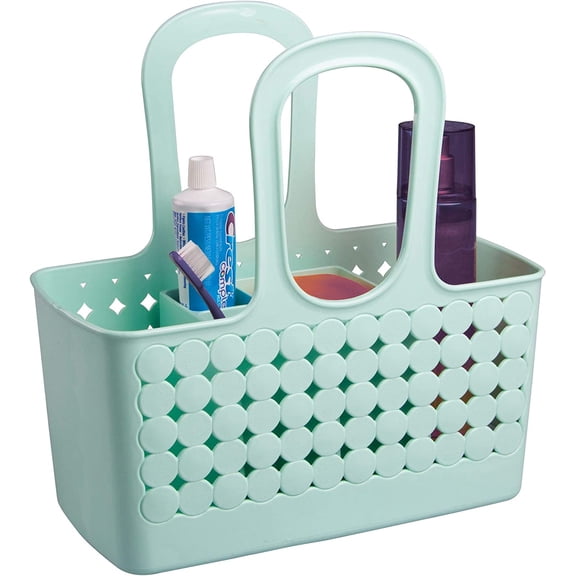 PLUMYHG-iDesign Plastic Divided Shower Caddy Tote, College Essential for Dorm Room, Communal and Shared Bathroom, The Orbz Collection - 11.75" x 6" x 12", Mint Green