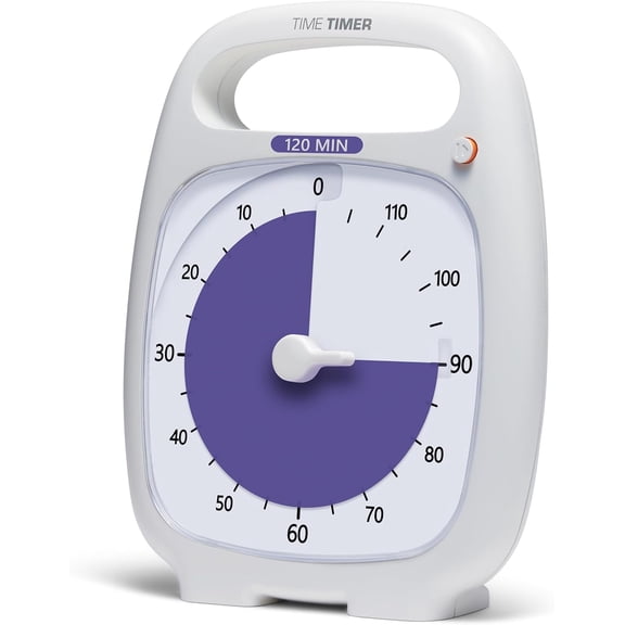 PLUS 120 Minute Desk Visual Timer Countdown Timer with Portable Handle for Classroom, Office, Homeschooling, Study Tool, with Silent Operation (White)