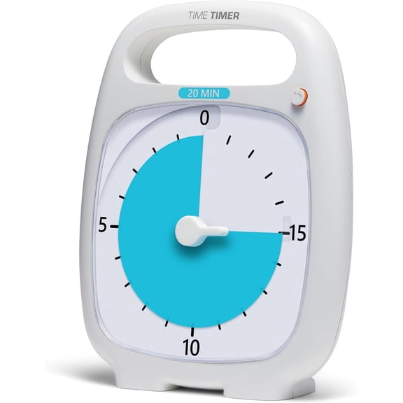 PLUS 20 Minute Desk Visual Timer  Countdown Timer with Portable Handle for Classroom, Office, Homeschooling, Study Tool with Silent Operation (White)