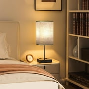 PLUS Black Bedside Lamp for Nightstand - Touch Table Lamp With Type C + A and AC Outlet, Square Charging Lamps For Bedroom Decor, Small Night Light For Office, Dorm Lamp For Men, E26 Bulb Included