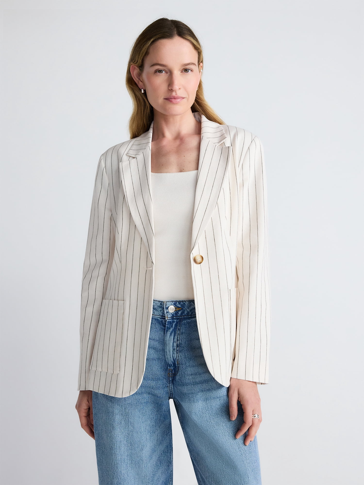 Scoop Women’s and Women's Plus Linen Blend Blazer, Sizes XS-4X