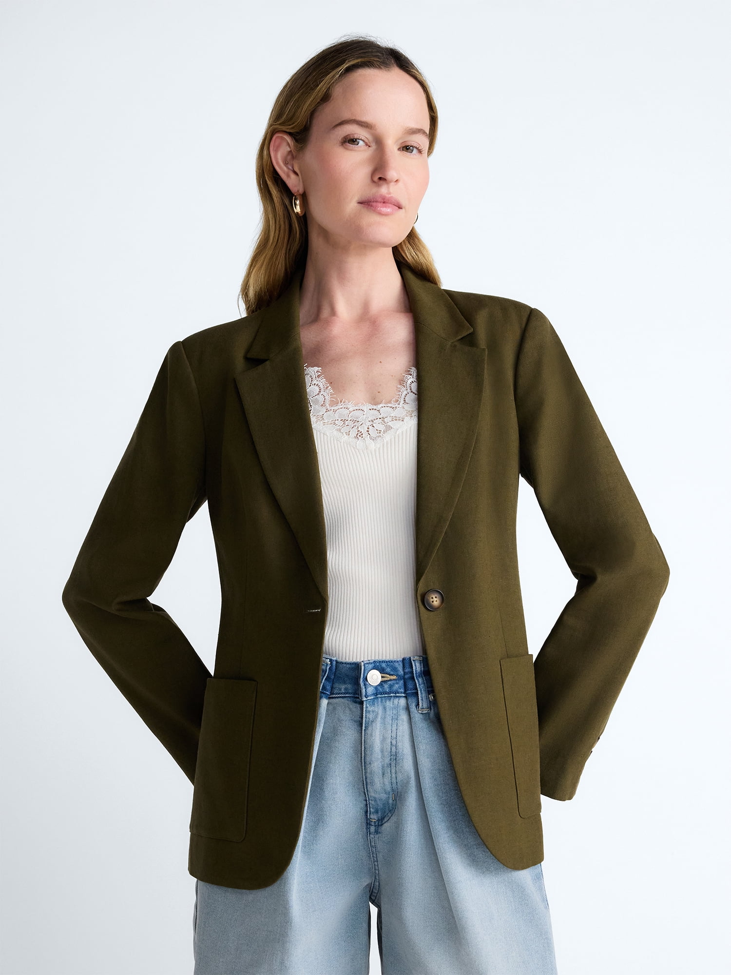Scoop Women’s and Women's Plus Linen Blend Blazer, Sizes XS-4X