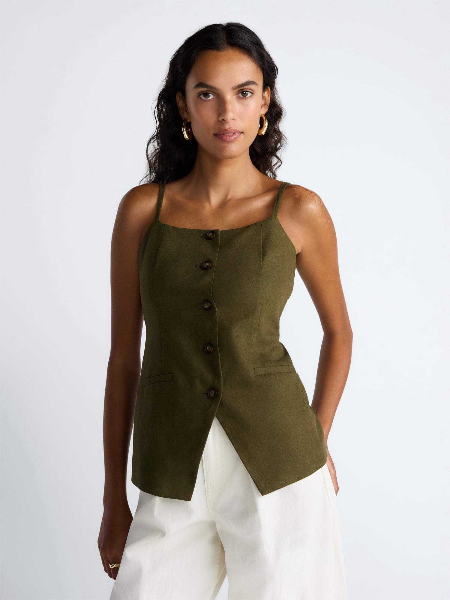 Scoop Women's Linen Blend Vest, Sizes XS-XL - Walmart.com