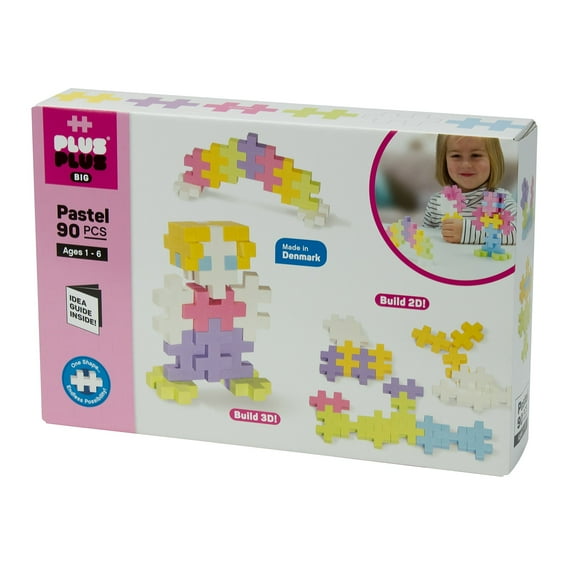 PLUS PLUS Big - Open Play Set - 90 Piece - Pastel Color Mix - Stem/Steam Toy- Interlocking Large Puzzle Blocks for Toddlers and Preschool