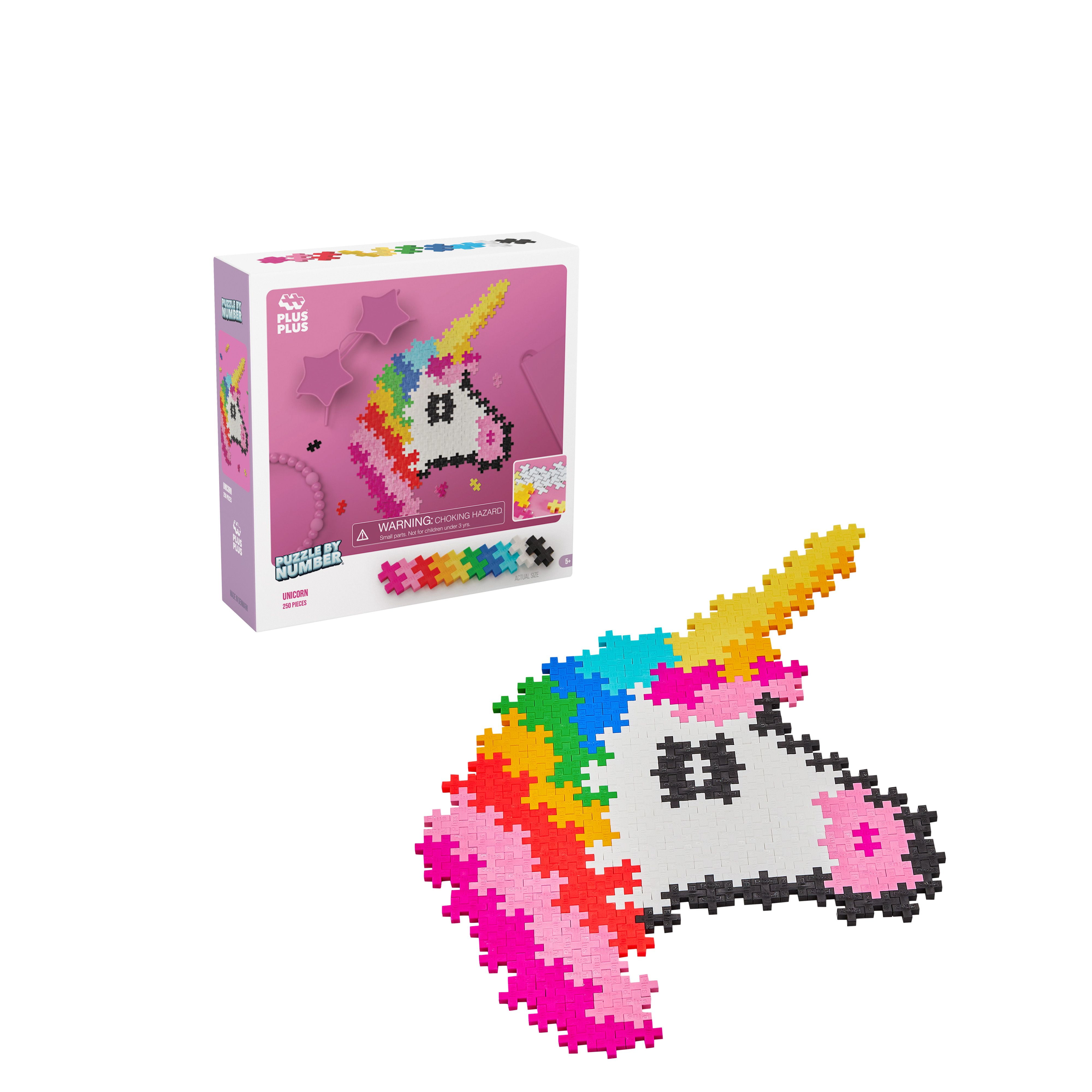 PLUS PLUS - Puzzle by Number - 250 Piece Unicorn - Stem/Steam Toy  Interlocking Mini Puzzle Blocks for Kids