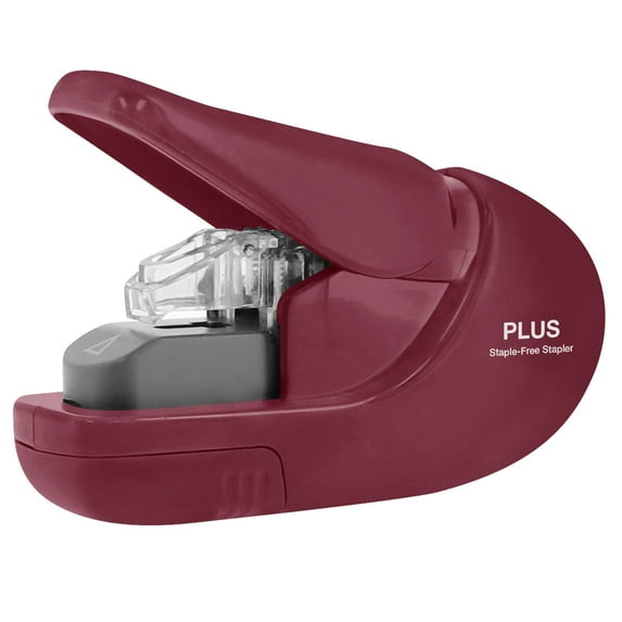 PLUS Paper Clinch Compact Staple Free Staple Burgundy Wine