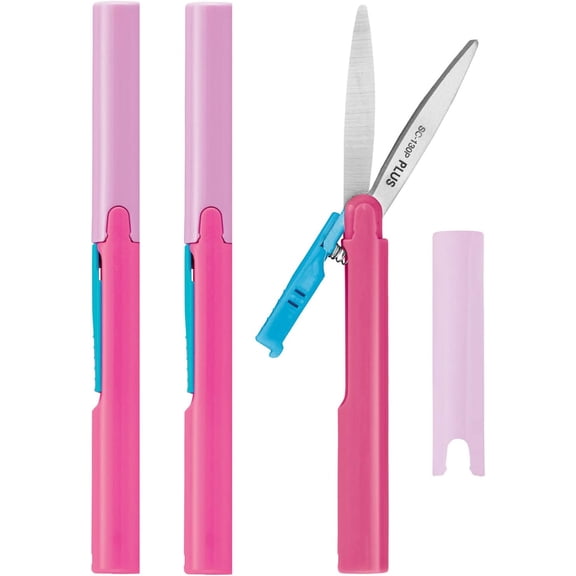 PLUS Pen Style Compact Twiggy Scissors with Cover 3-Pack Rose