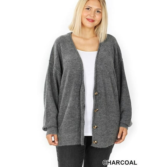 PLUS SIZE MELANGE BUTTON DOWN CARDIGAN SUPER SOFT