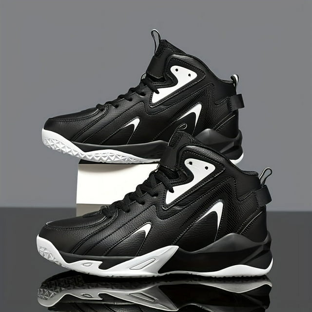 PLUS SIZE Men's High Top Basketball Shoes, Comfy Breathable Non Slip Shock Absorption Lace Up Sneakers For Indoor/Outdoor Training Running Walking