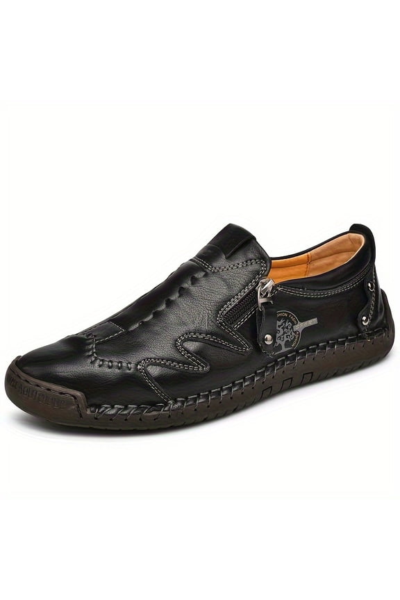 PLUS SIZE Men's Solid Casual Shoes with Microfiber Uppers, Breathable Wear-resistant Slip On Shoes with Side Zipper for Men's Outdoor Activities