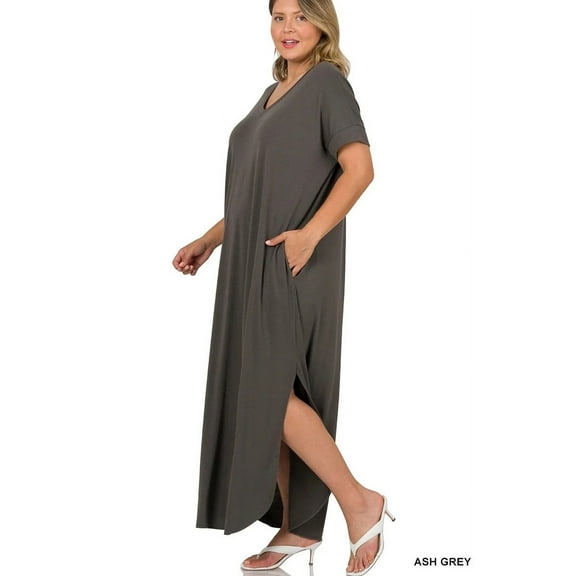 42POPS V-Neck Short Sleeve Maxi Dress, Women's 2X