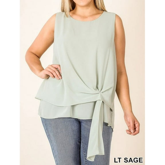 PLUS SIZE WOVEN DOUBLE LAYER CHIFFON SLEEVELESS IN 2 COLORS
