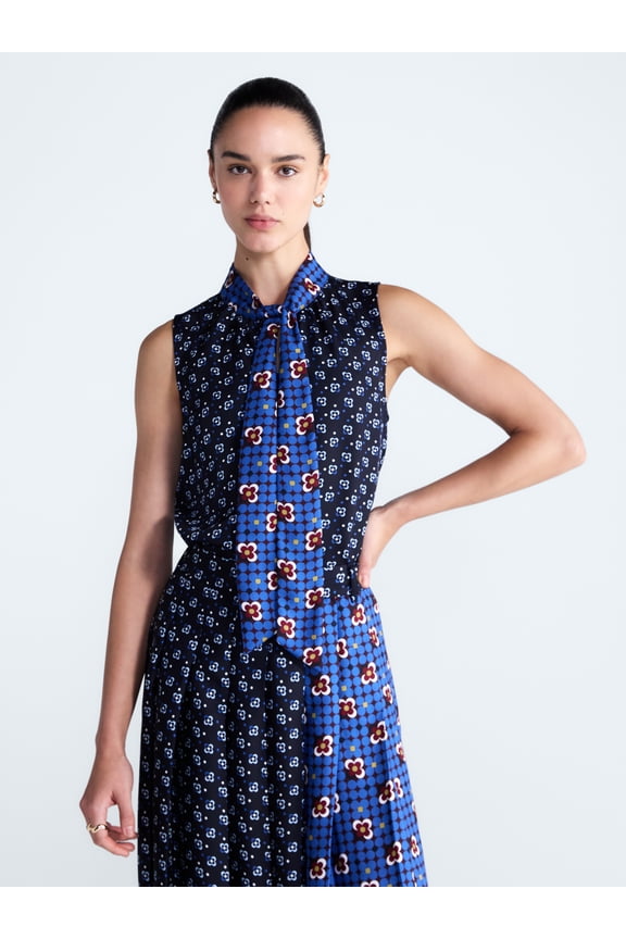 Women's and Women's Plus Sleeveless Tie Neck Top, Sizes XS-4X