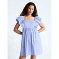 thumbnail image 1 of Free Assembly Women's and Women's Plus Square Neck Flutter Sleeve Mini Dress, XS-4X, 1 of 5