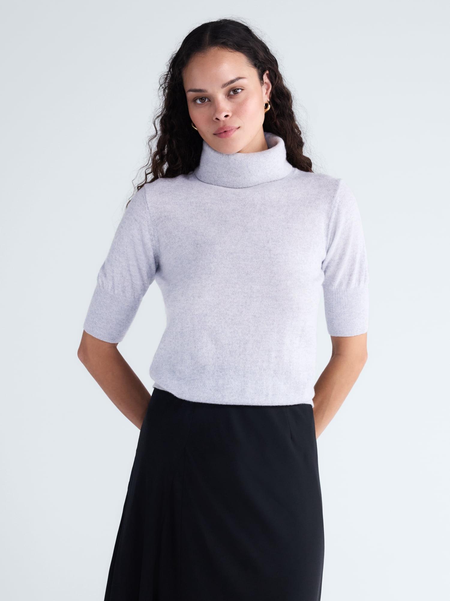 Scoop Women’s and Women’s Plus Cashmere Turtleneck Sweater with Elbow Length Sleeves, Lightweight, XXS-4X