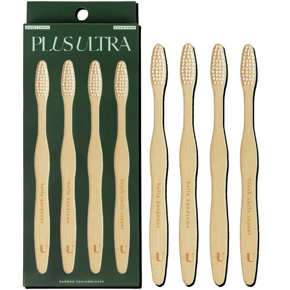 PLUS ULTRA Bamboo Toothbrush, Soft Bristle All-Natural Toothbrush, Dentist-Approved, 4 Pack