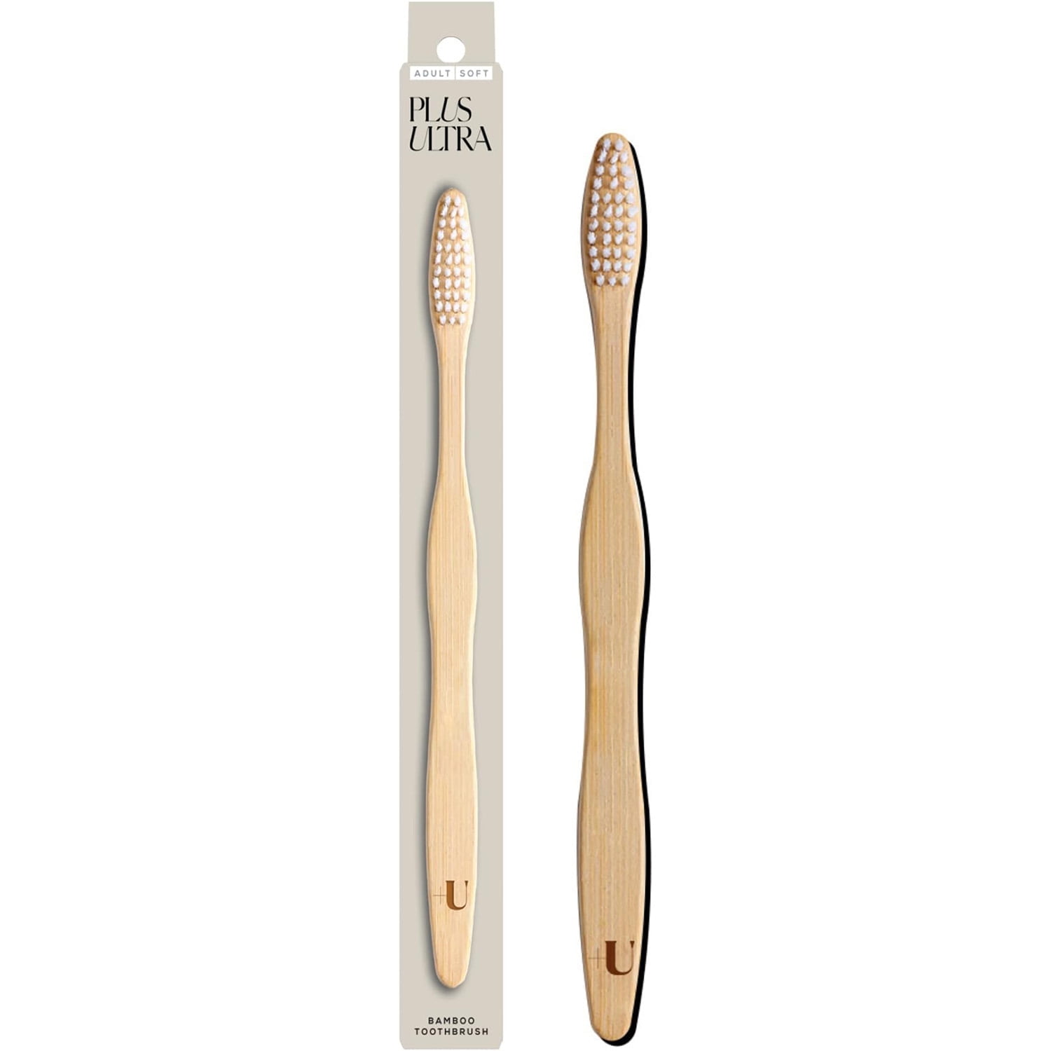 PLUS ULTRA Bamboo Toothbrush, Soft Bristle All-Natural Toothbrush, +U Logo Etched on Handle