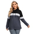 thumbnail image 1 of PLUS Women Plus Size Color Block Drawstring Hoodie Pullover Long Sleeve V Neck Casual Sweatshirt Hoodie, 1 of 3