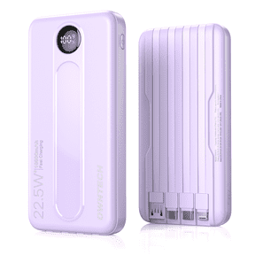 OWNTECH 10000mAh Portable Charger with Built-in Cables, 22.5W Fast Charging, USB-C Power Bank, LED Display, Compatible with iPhone 16/15/14, Samsung & Android Phones (Purple)