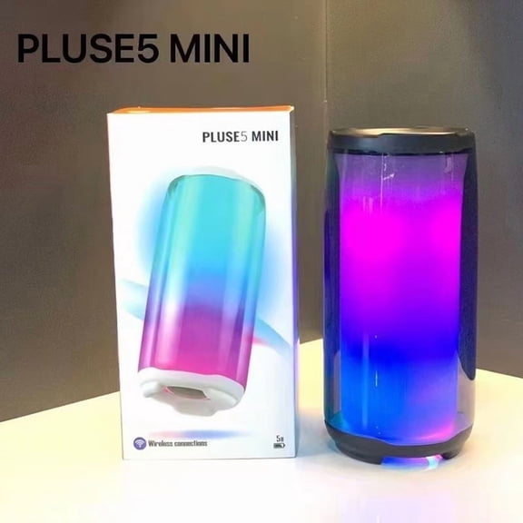 PLUSE5 Mini Bluetooth Speaker - Creative Gift with Colorful LED Light & TWS Pairing, Compact Desktop Deep Bass Speaker, TF Card Supported for Home Office Party