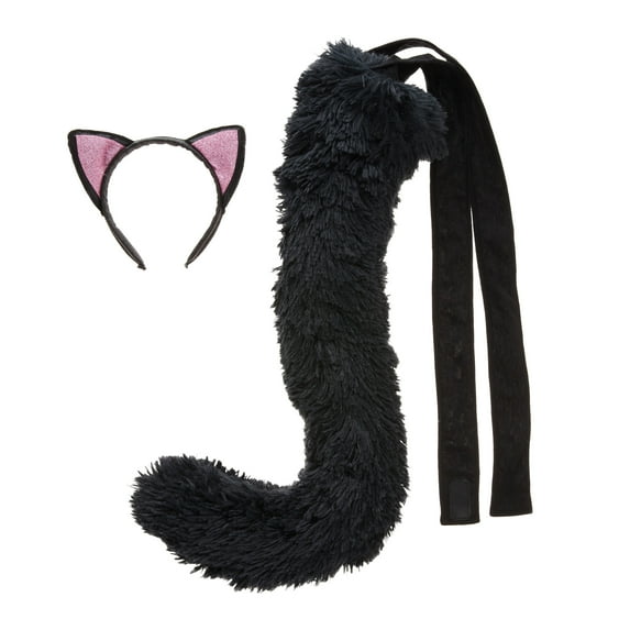 Plush Cat Ears and Tail Kit, Black, Halloween Accessory for Adults, One Size Fit, by Way to Celebrate