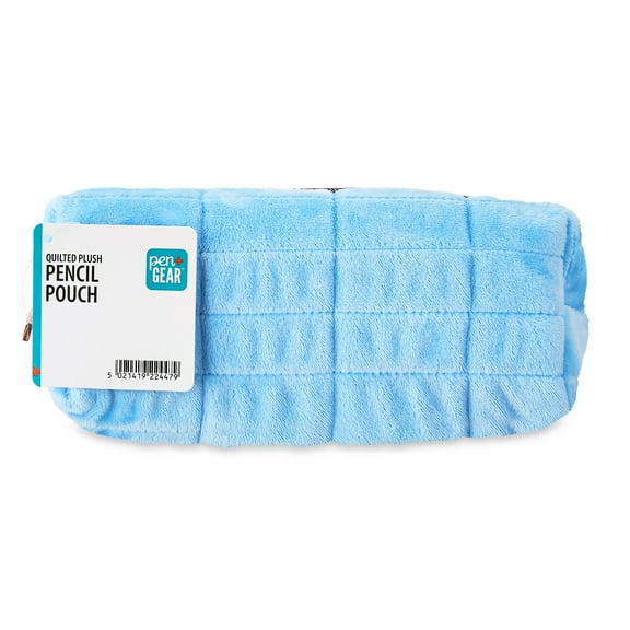 Pen+Gear High School, College Soft Quilted Plush Pencil Pouch, Blue