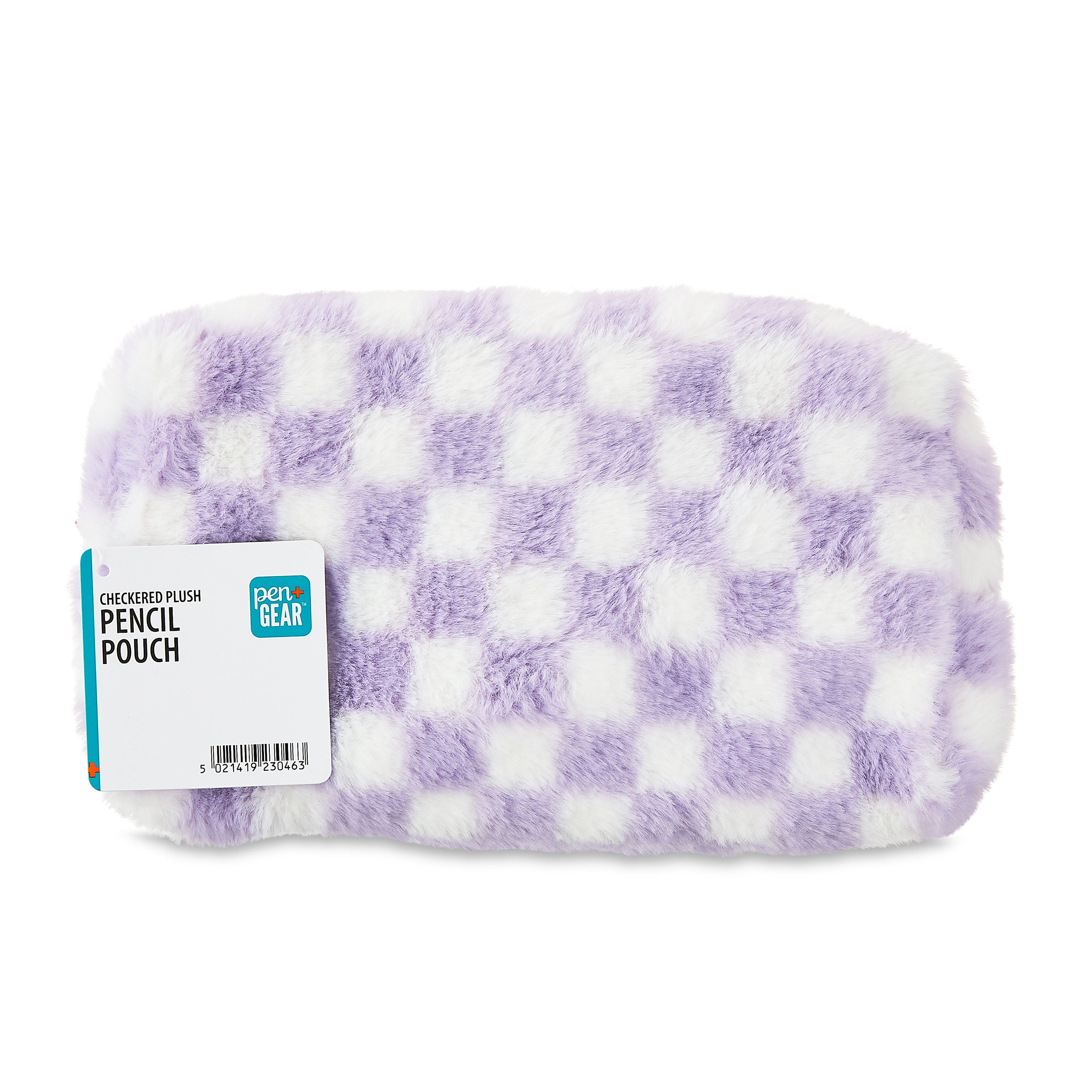 Pen+Gear Middle School & High School, Checked Plush Pencil Pouch, Lilac and White