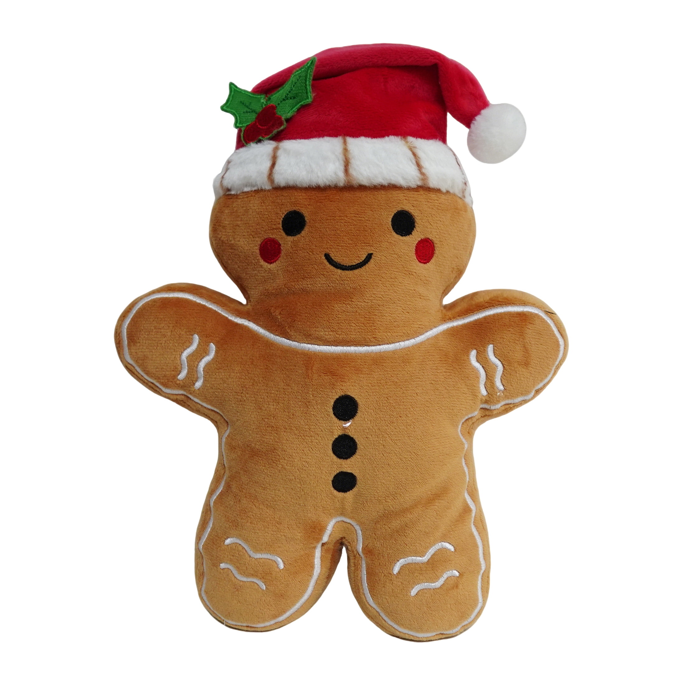 Vibrant Life Holiday Gingerbread Plush Dog Toy with Squeaker, Brown and Red, Chew Level 3