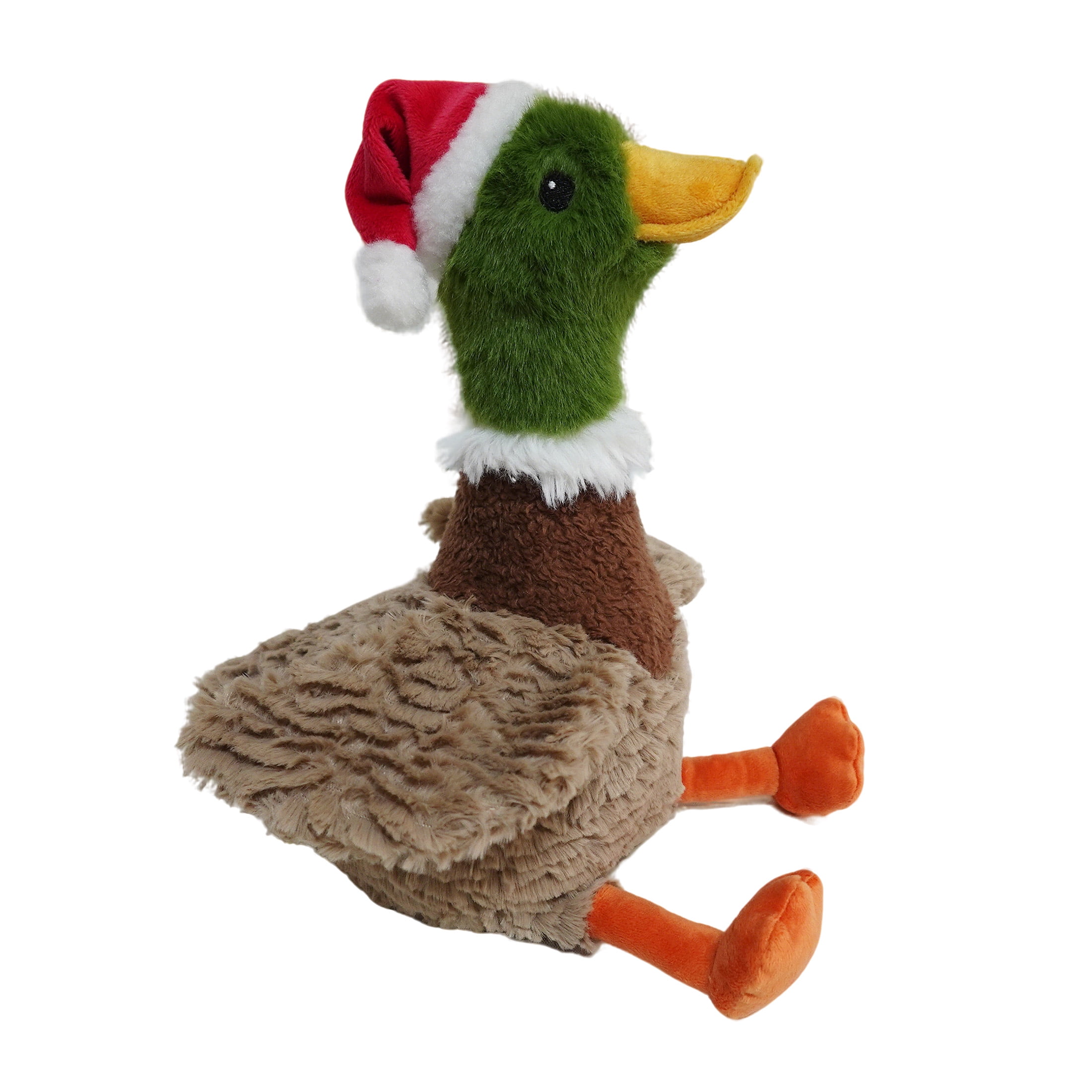 Vibrant Life Holiday Duck with Santa Hat Plush Dog Toy with Squeaker, Brown/Green/Red, Chew Level 3