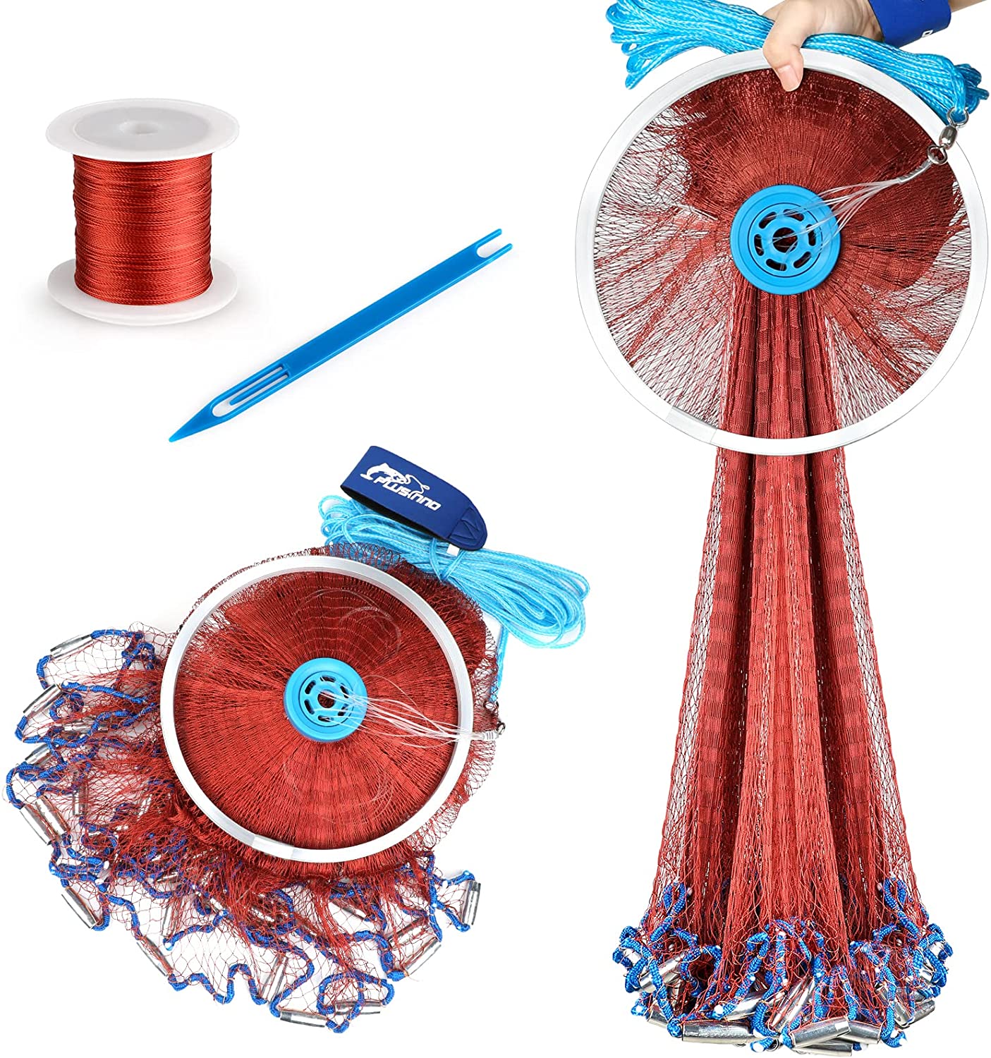 PLUSINNO American Cast net with Aluminum Ring, 3/8 Inch Mesh Size Cast