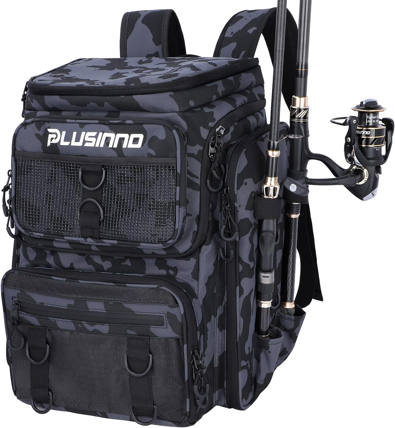 PLUSINNO Backpack42L Waterresistant Tackle Bag with Rod Holders