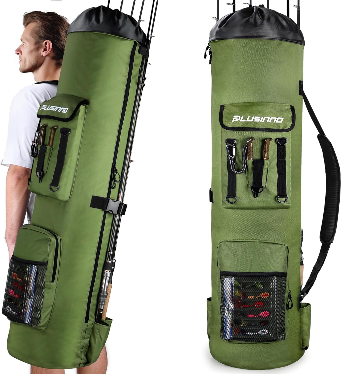 PLUSINNO Fishing Backpack with Rod Holders, Large Storage Fishing